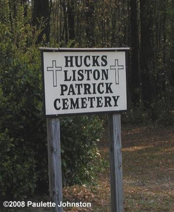 Hucks Liston Patrick Cemetery Sign
