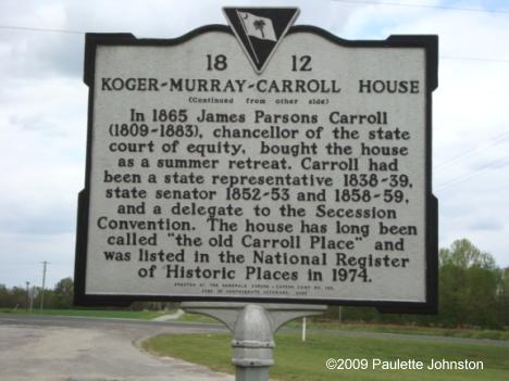 Koger -
                  Murray - Carroll House Plaque