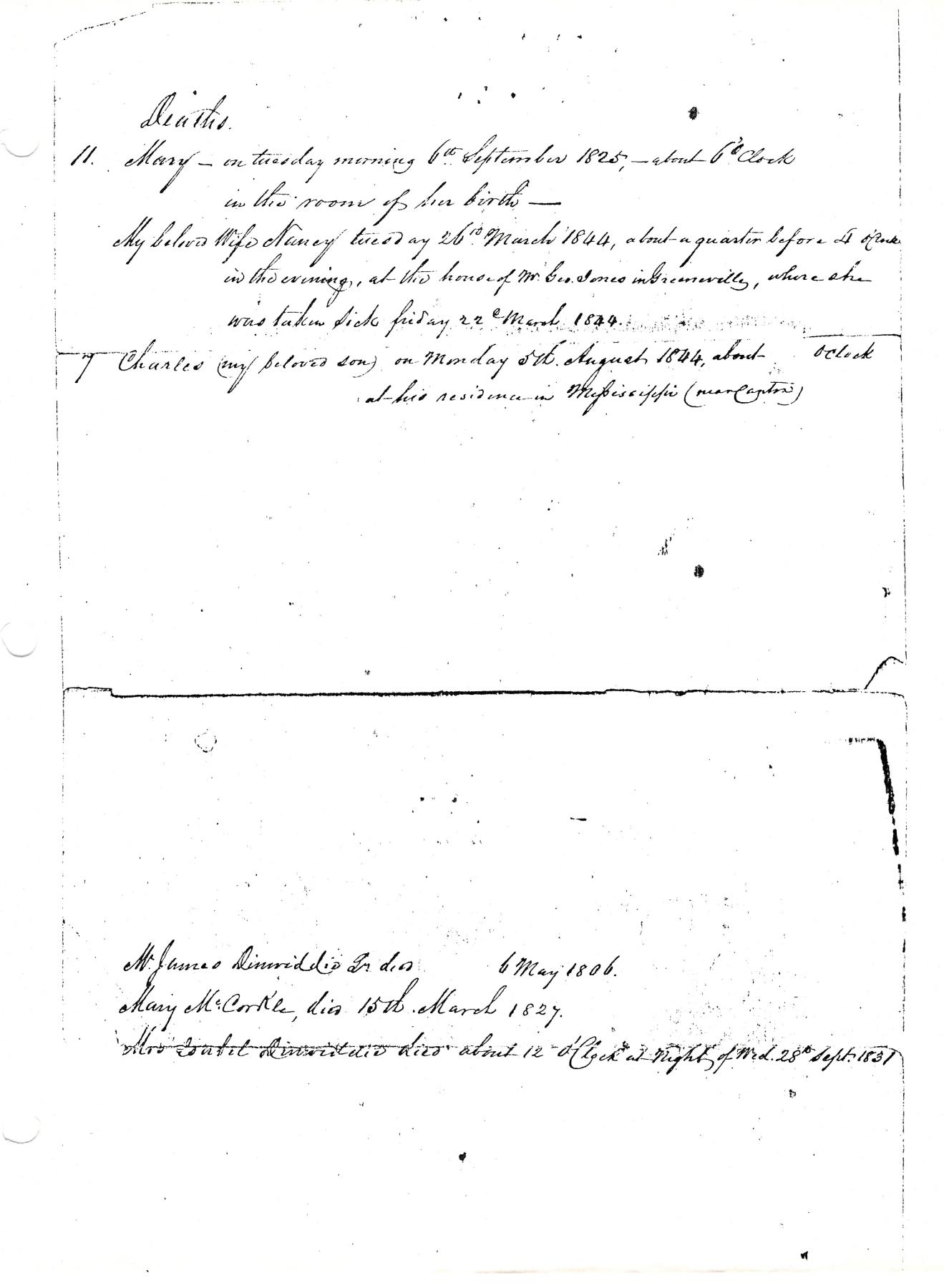 Valentine Sevier Family Record - Deaths